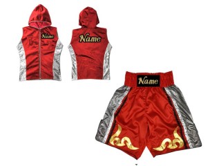 Boxing Set - Custom Boxing Hoodies and Boxing Shorts : KNCUSET-005-Red